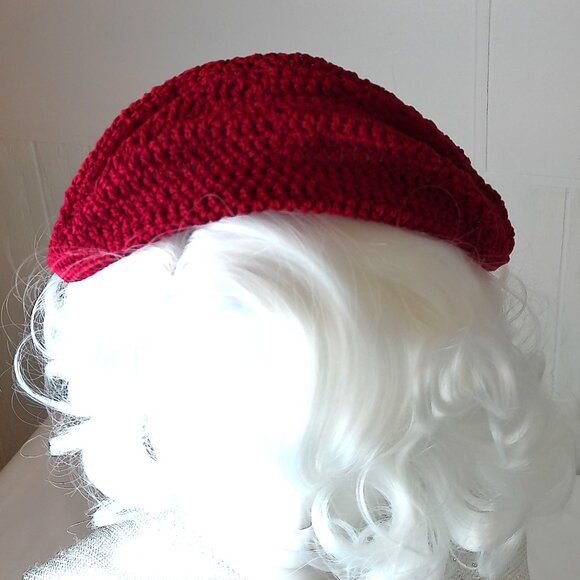 Vintage 1960s Hand-Crocheted Hat Retro Deep Red Openwork Design Lightweight - Picture 6 of 13